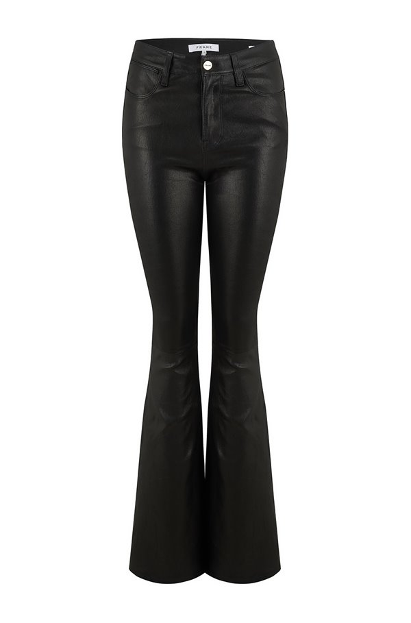 le high flare jean in noir leather 
