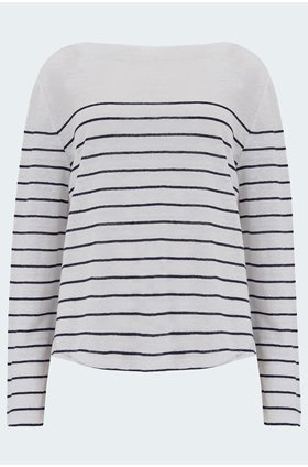 breton stripe long sleeve top in optic white and coastal