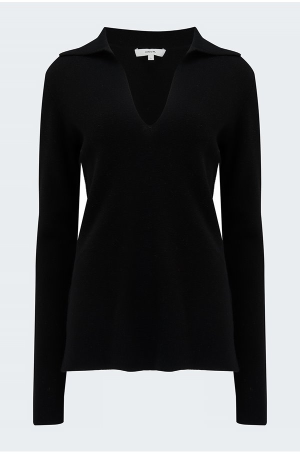 fitted polo jumper in black