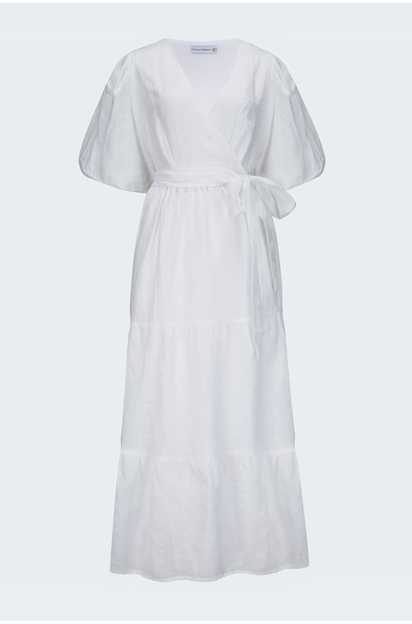 edee wrap dress in plain white