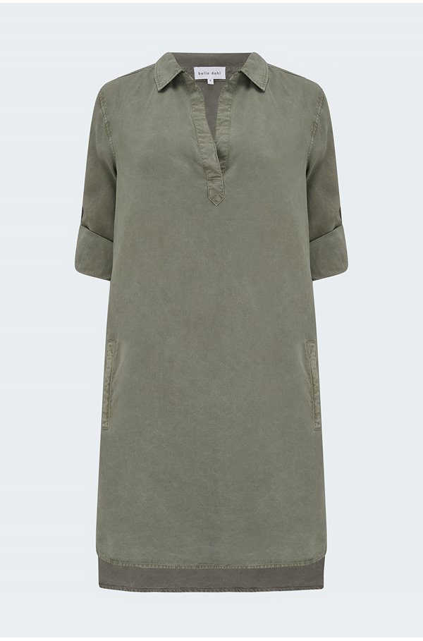 a-line shirt dress in soft army