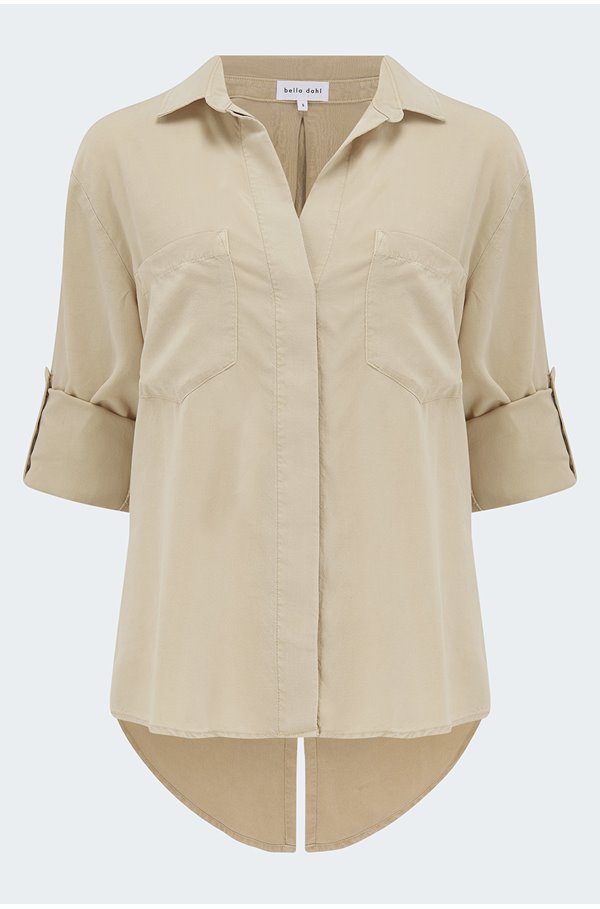 split back button down shirt in soft khaki