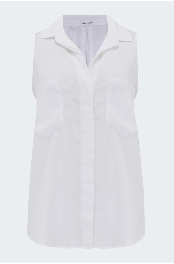 sleeveless button down shirt in white