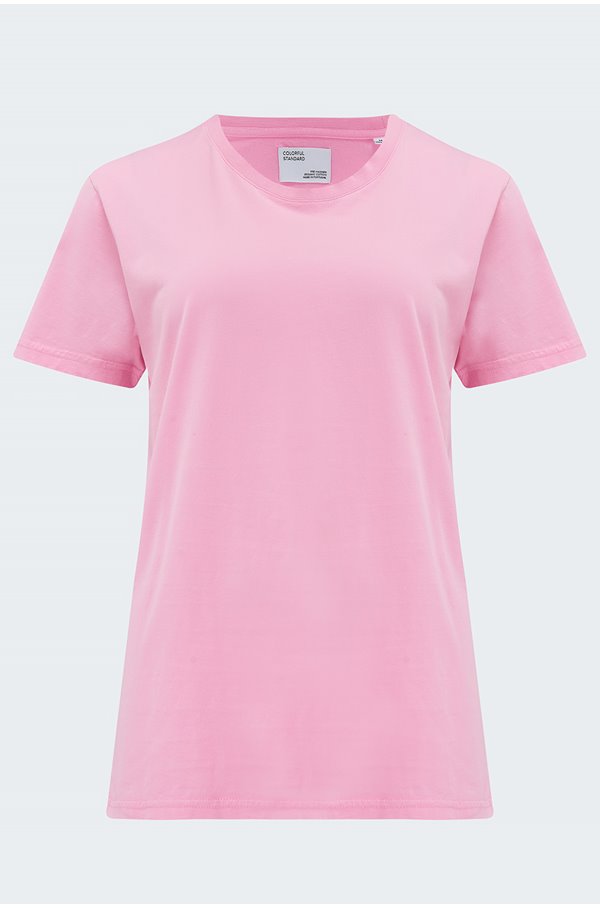 organic tee shirt in flamingo pink