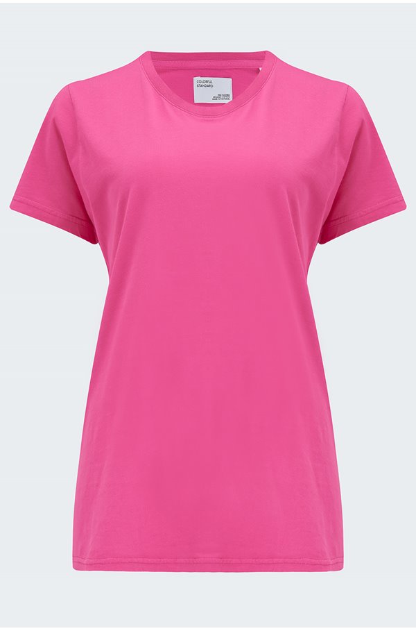 organic tee shirt in bubblegum pink