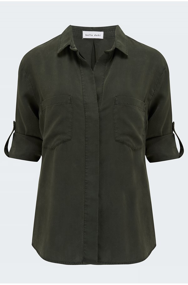 split button down shirt in dark forest