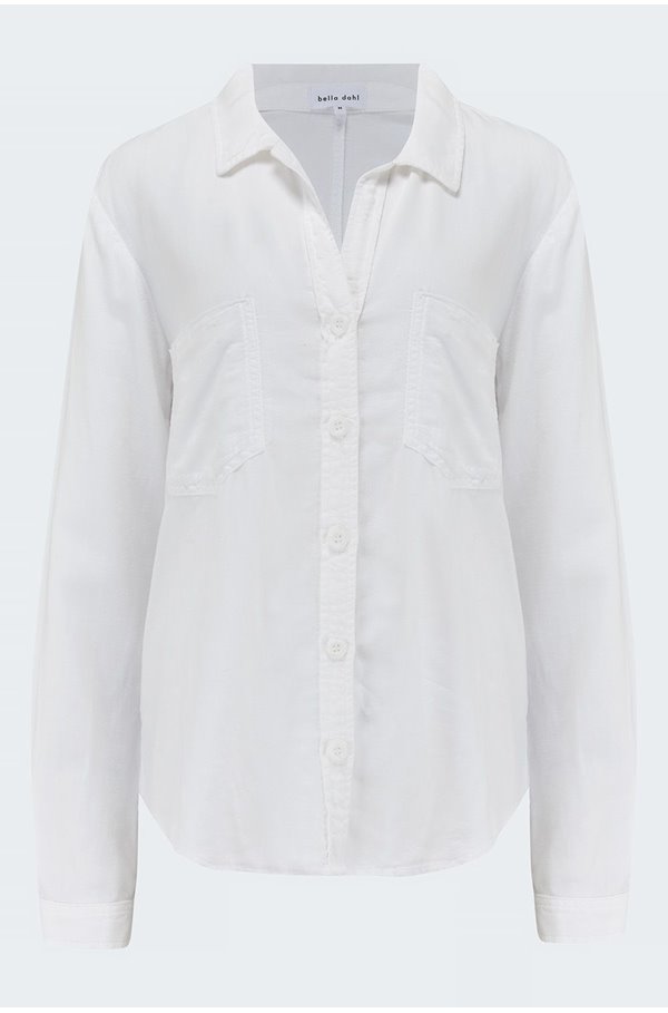 roll sleeve double pocket button down shirt in white
