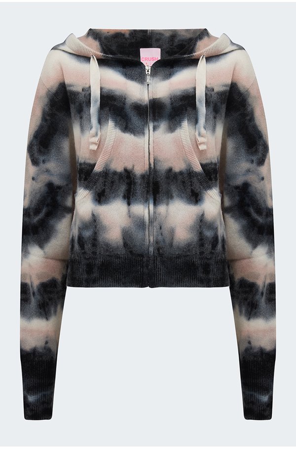 rio cropped hoodie in white nectar and black tie dye