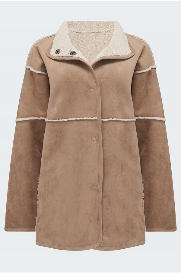 albany reversible lux sherpa coat in sand