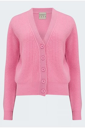 ribbed cardigan in flamingo