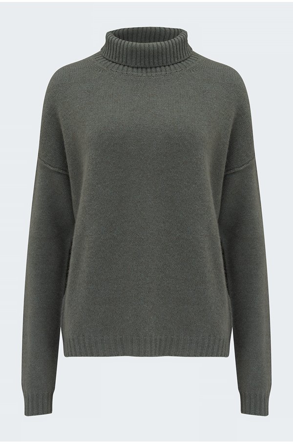 exposed roll neck jumper in moss