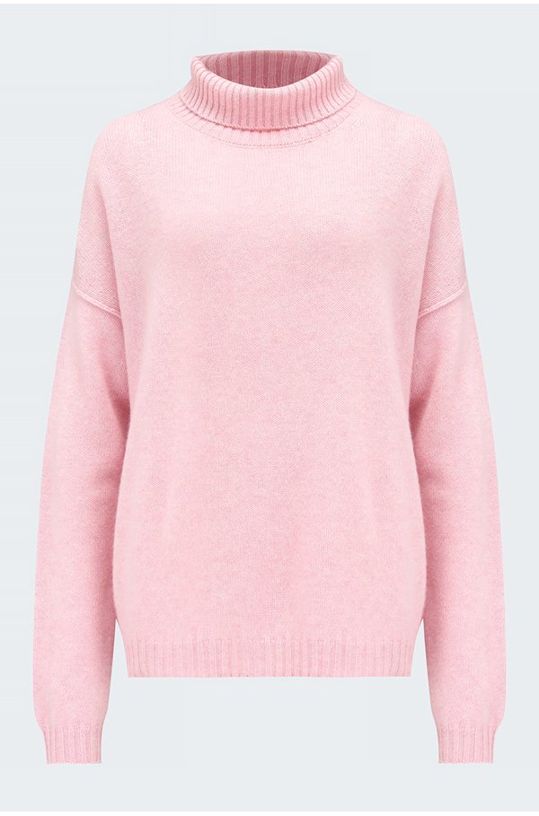 exposed roll neck jumper in pink marl