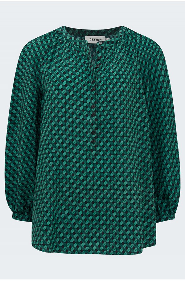 silk collared gathered blouse in green lips