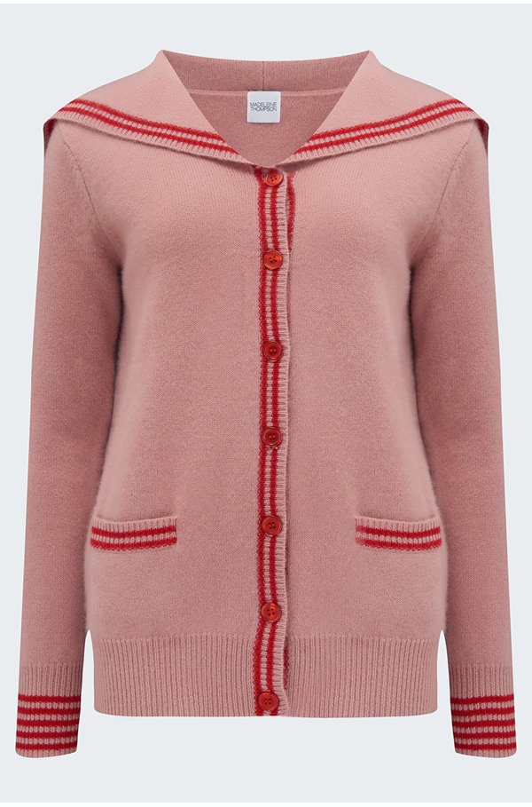murren cardigan in dusty pink with red