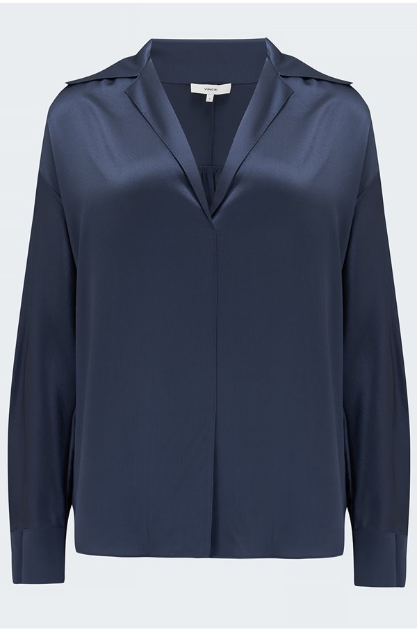 shaped collar pullover blouse in dark water