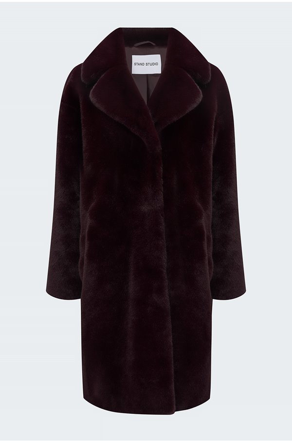 camille cocoon coat in dark burgundy
