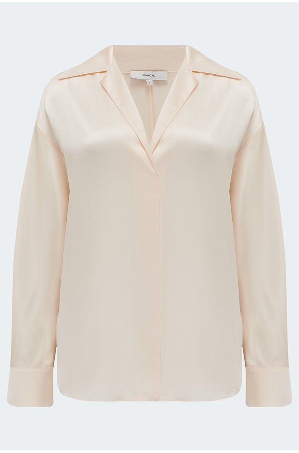 silk shaped collar pullover blouse in chiffon