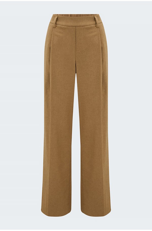 flannel high waisted pull on trousers in dark taupe