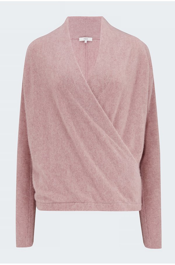 wrap front pullover jumper in pink shell