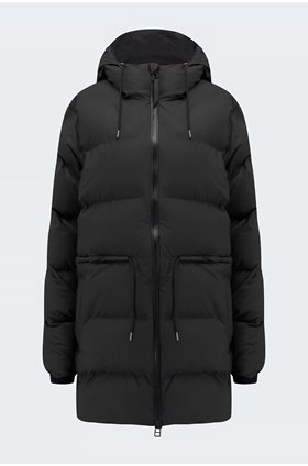 tie waist puffer jacket in black