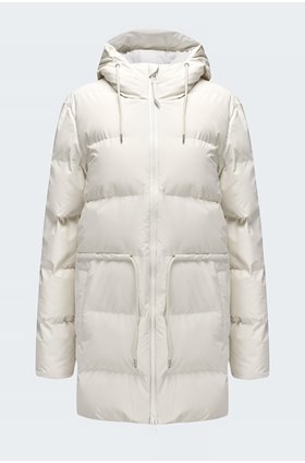tie waist puffer jacket in off white