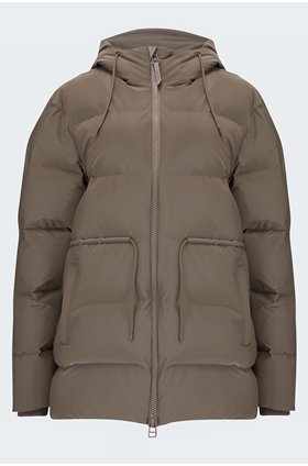 tie waist puffer jacket in velvet taupe