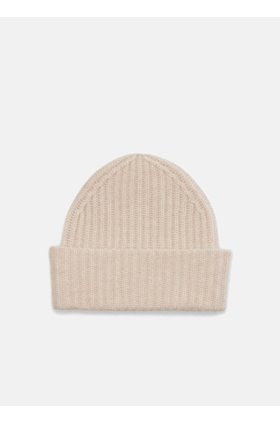 ribbed beanie hat in white sand