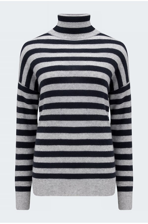 striped roll neck in super grey and navy