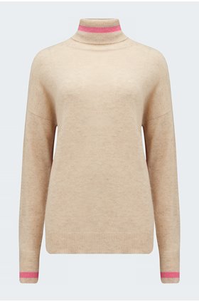 striped roll collar jumper in buff and candy