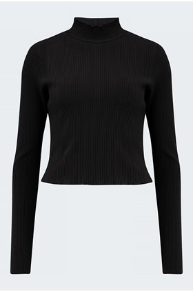 ribbed long sleeve top in black