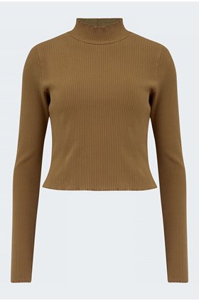 ribbed long sleeve top in sepia