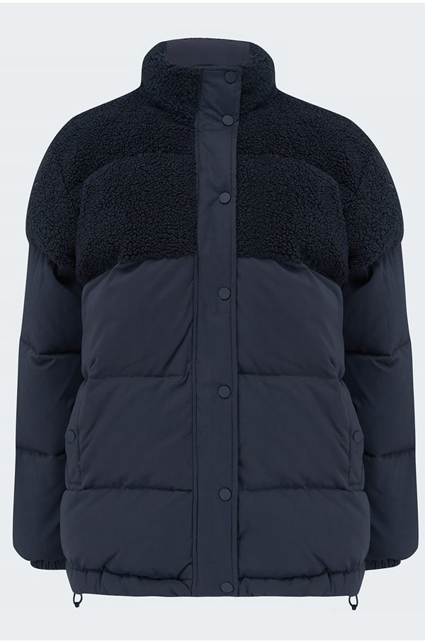 sherpa cocoon puffer jacket in midnight