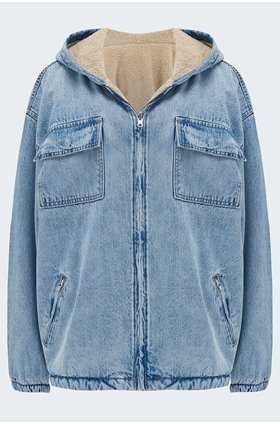 sherpa denim jacket in blue