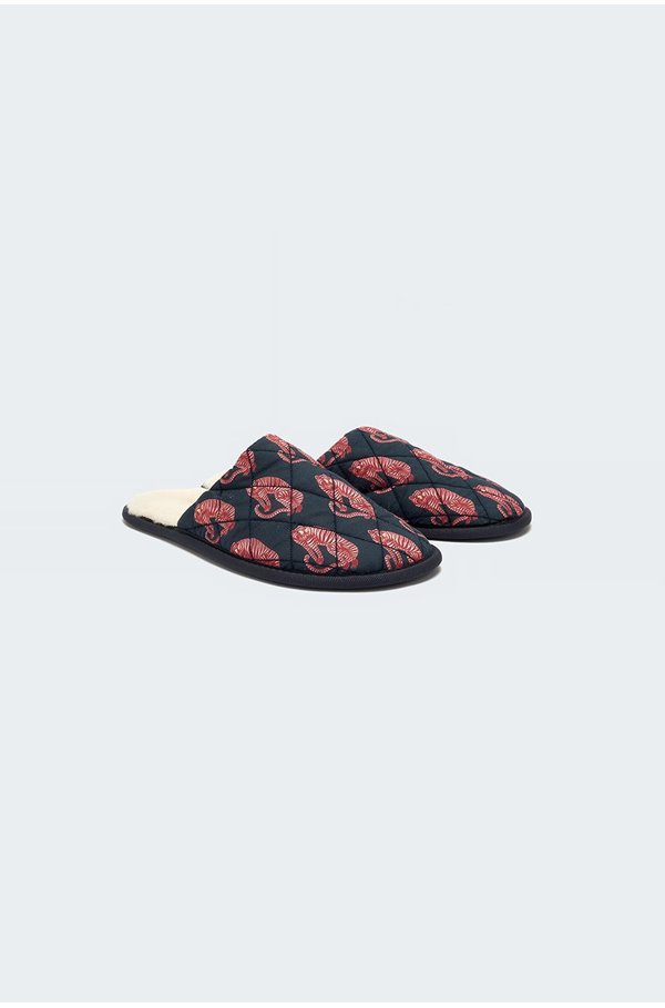 tiger print slippers in navy-pink