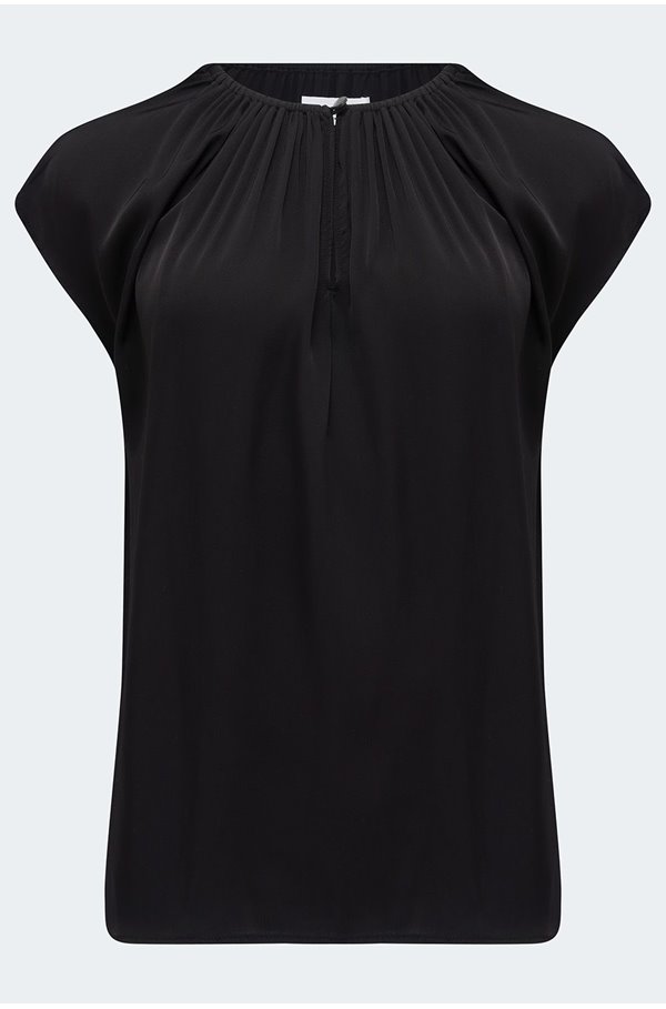 odette ruched sleeveless blouse in black 