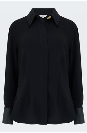 shaped long sleeve button down blouse in black