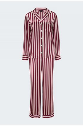 alba pyjama in satin blush wine stripe