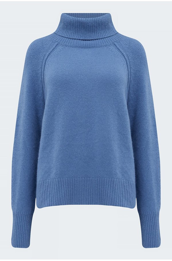 hudson roll neck jumper in pacific blue