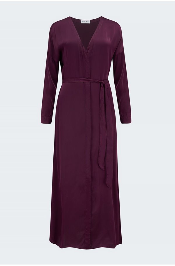 long sleeve placket dress in currant
