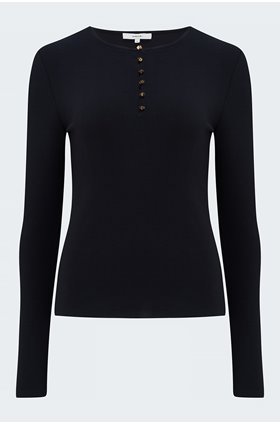 long sleeve henley top in black