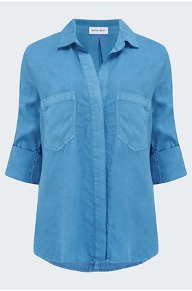 split back button down shirt in cobalt blue