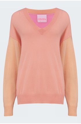 malibu colourblock jumper in nectar peach and candy pink