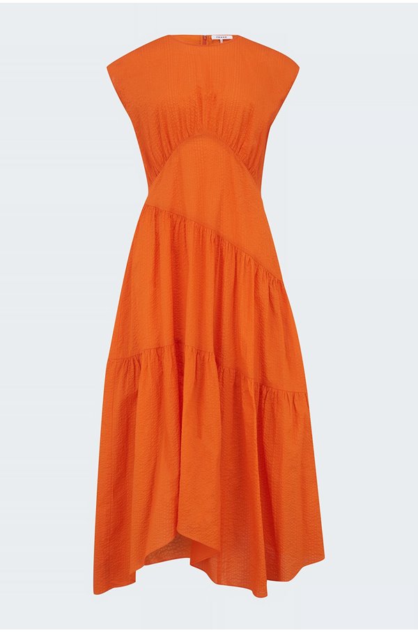 gathered seam dress in orange crush