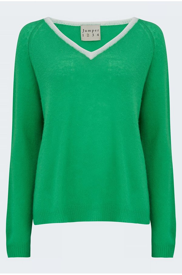 tipped loose v neck in bright green