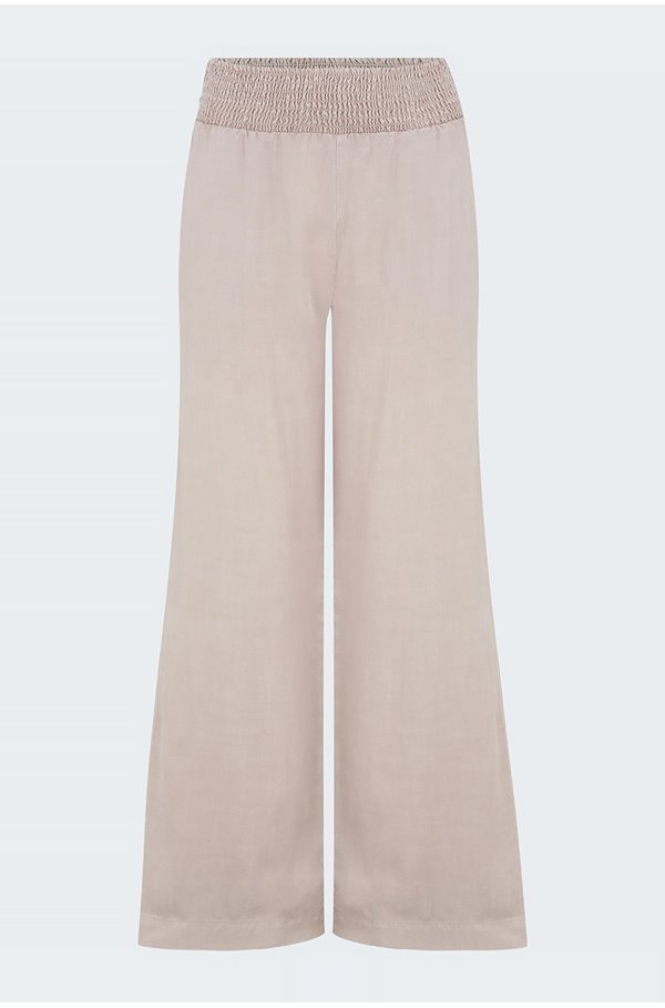 smocked waist wide leg pant in soft tan