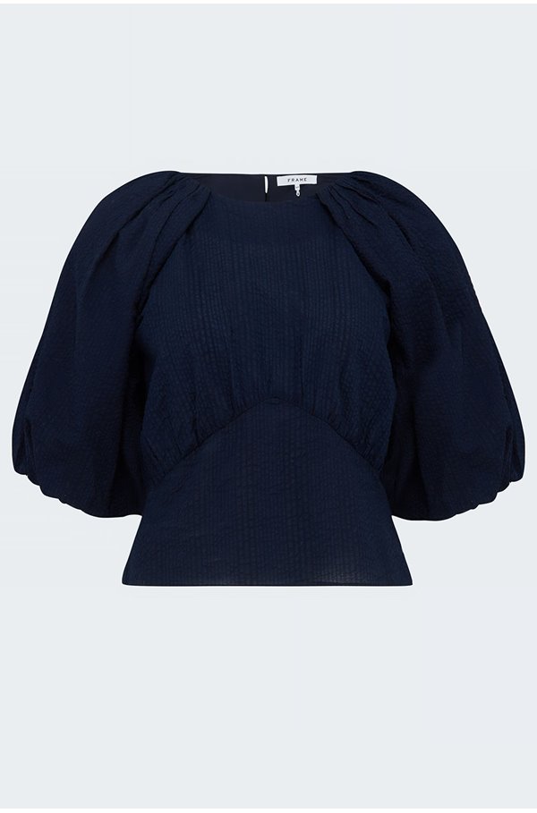 gathered seam top in navy