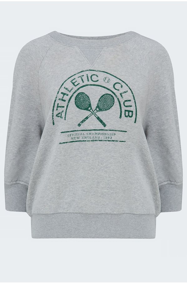 queenie top athletic club graphic in heather grey