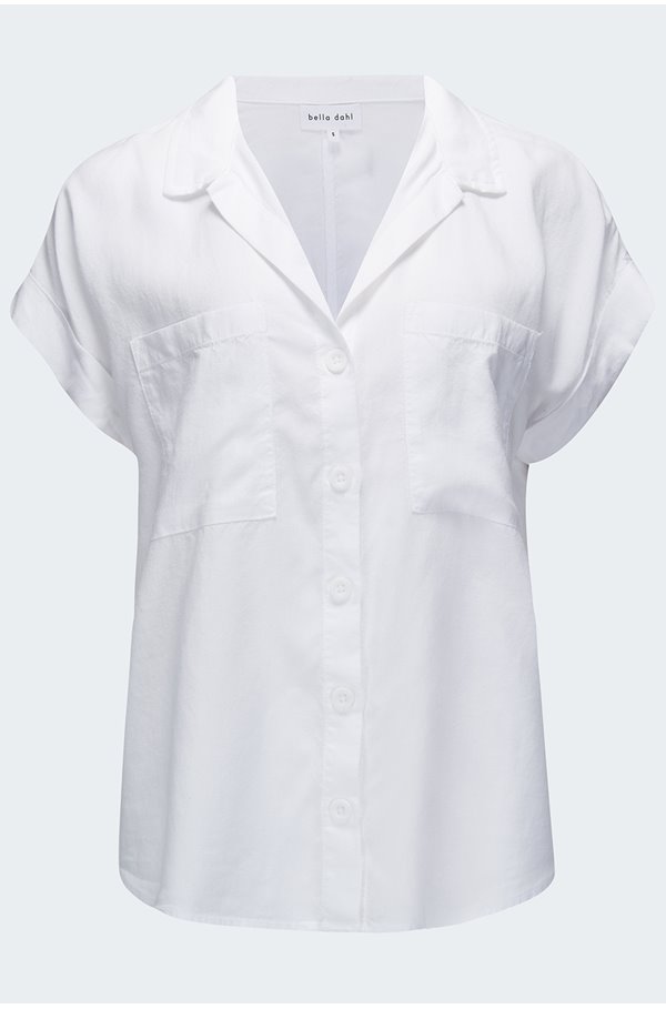 slouchy short sleeve button down in white
