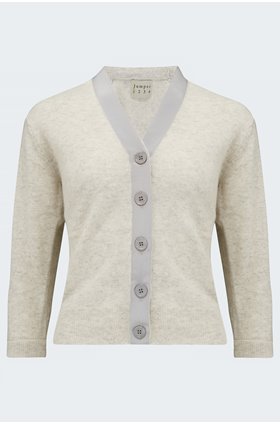 petersham trim cardigan in aluminium grey