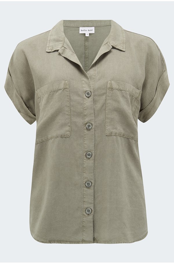 slouchy short sleeve button down in soft army